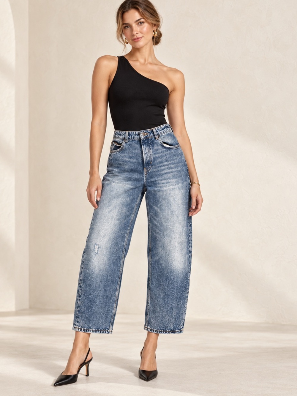 Free People We The Free Acid Wash Barrel Leg Cropped Jeans Size 27